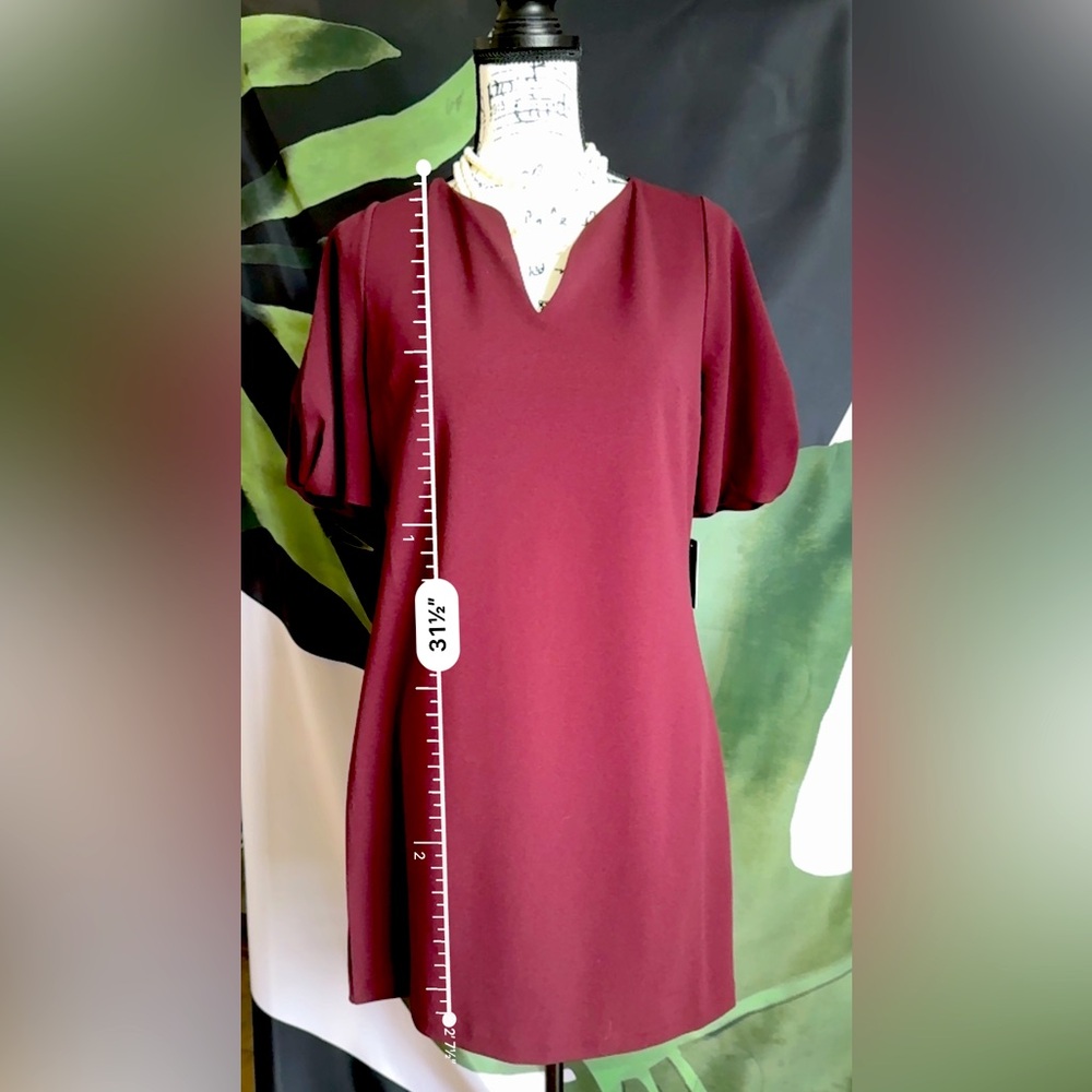 Express sheath dress flutter sleeve plum purple SZ Med, lined, zipper back. NWT